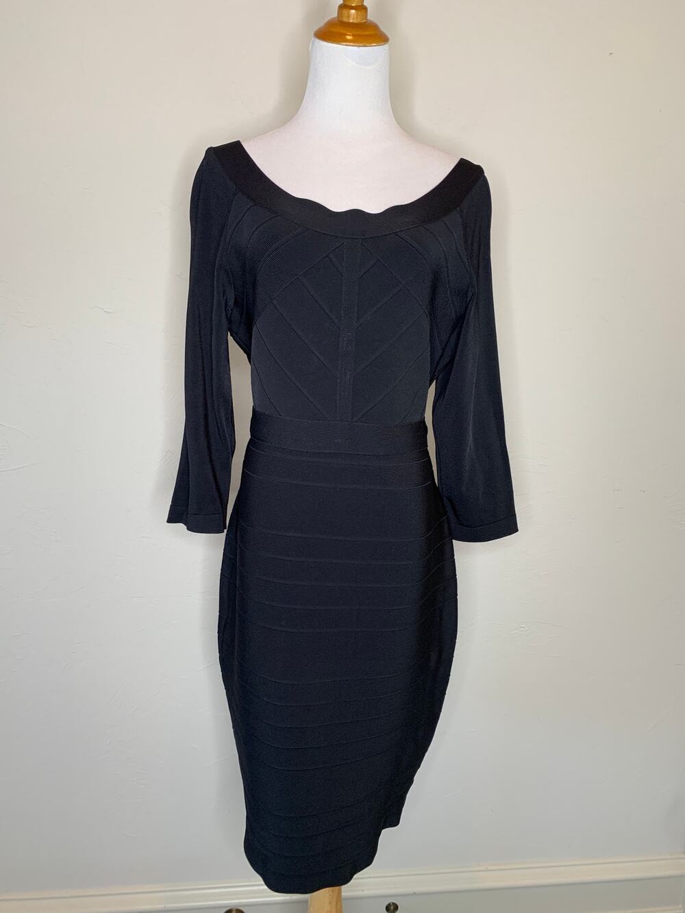 JS Collections Black Bandage Dress Scoop Neck Sz 12
